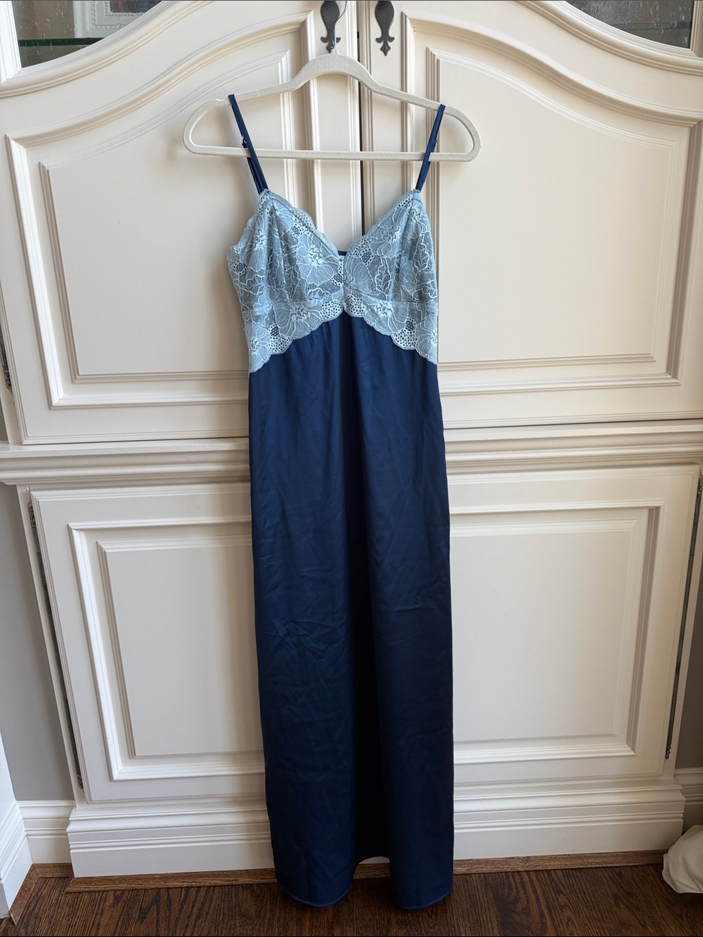 Princess Polly Navy Satin Slip with Light Blue Lace Bodice